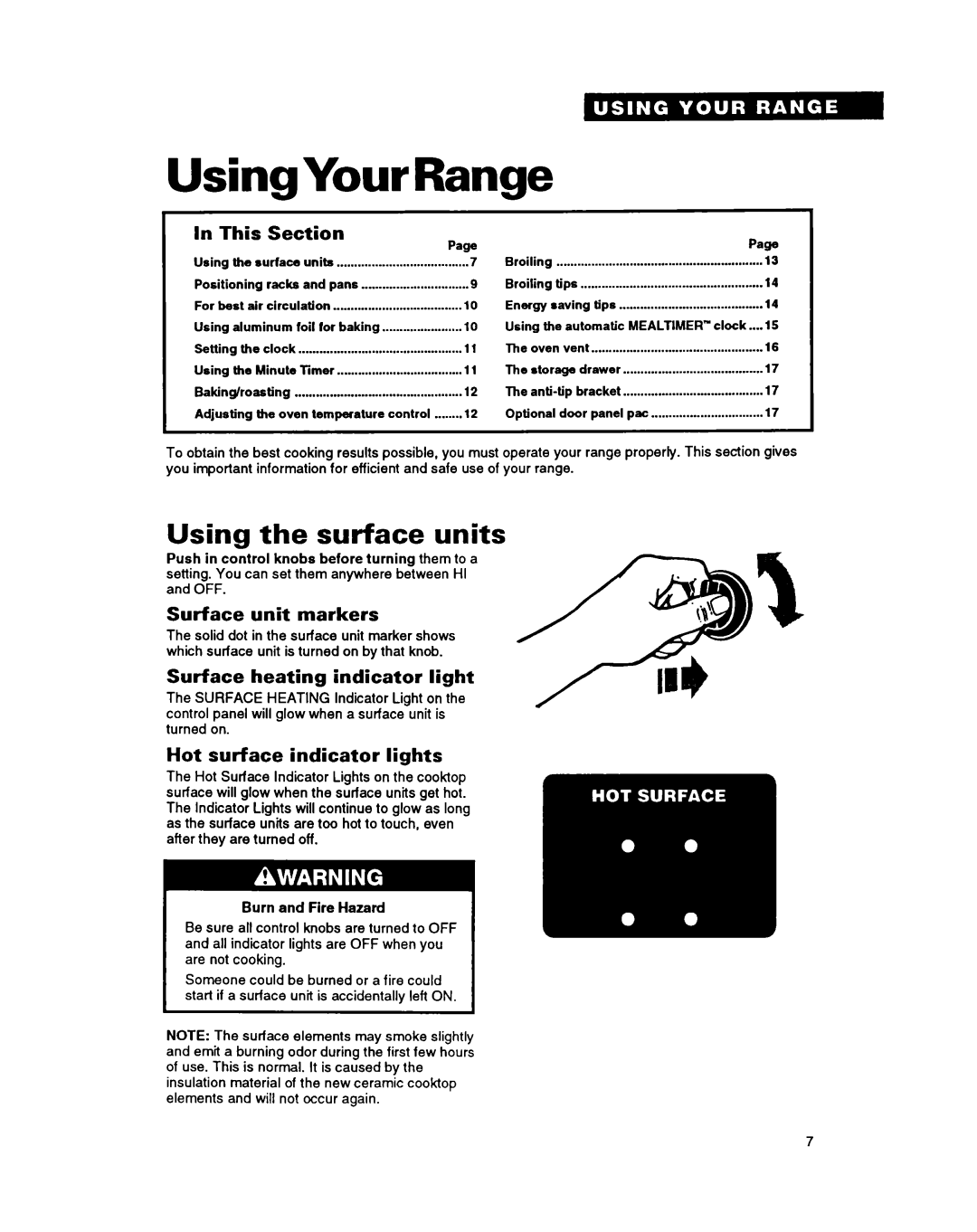 Whirlpool RF316PXY manual Using Your Range, Using the surface units 