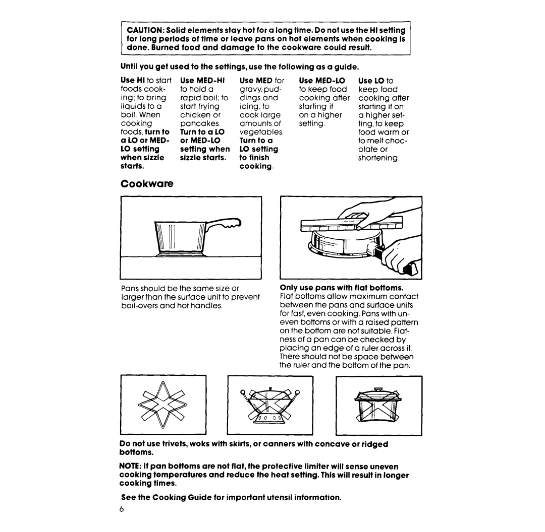 Whirlpool RF317PXV manual Cookware 