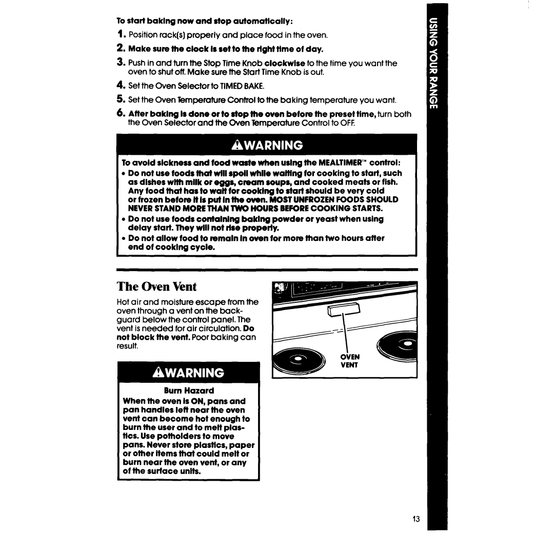 Whirlpool RF317PXW manual Oven Vent 