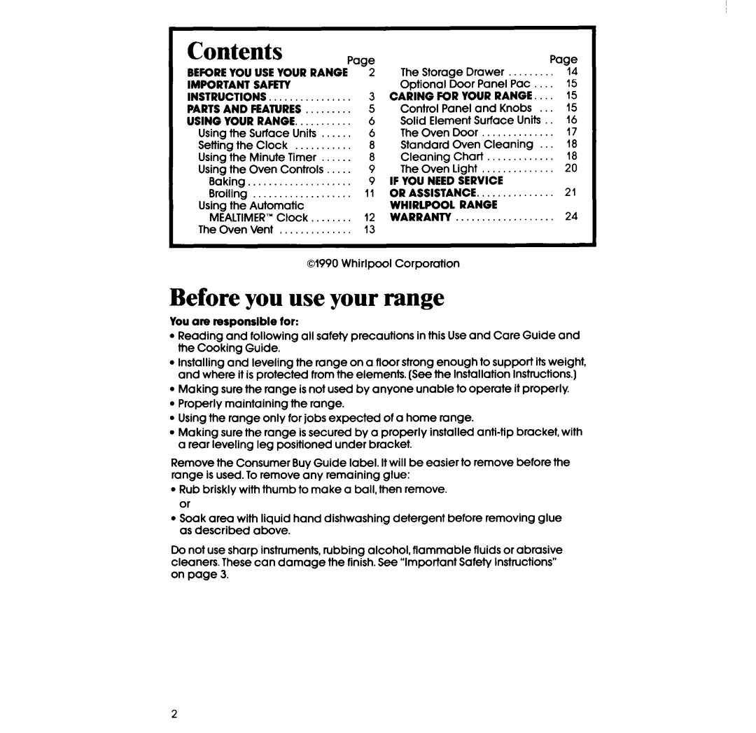 Whirlpool RF317PXW manual Before you use your range, Contents 