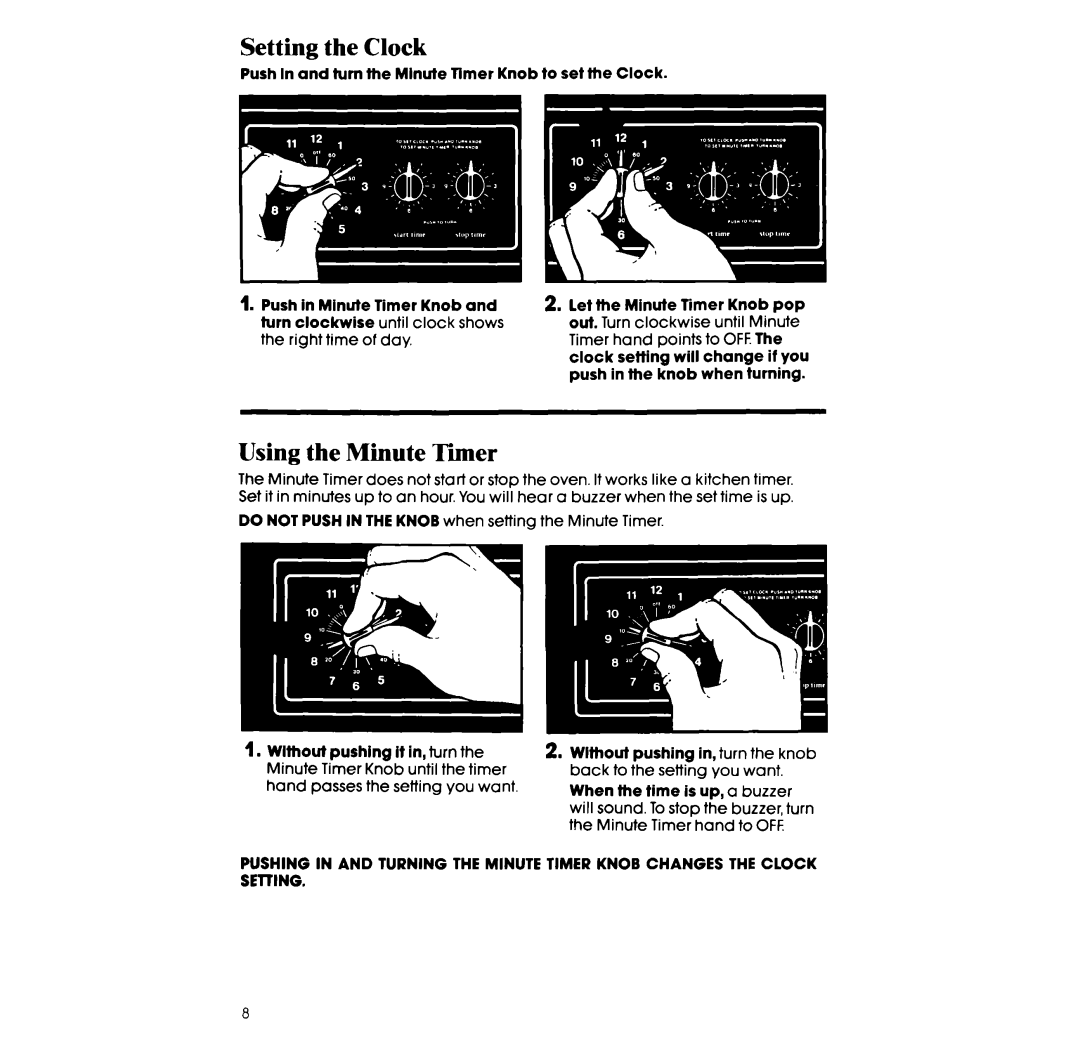 Whirlpool RF317PXW manual Setting the Clock, Using the Minute Timer 