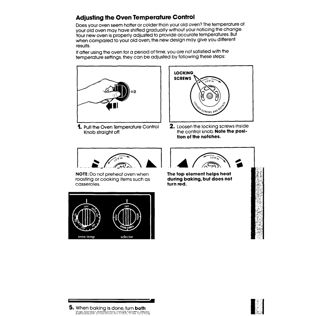 Whirlpool RF317PXX manual Adjusting the Oven Temperature Control 