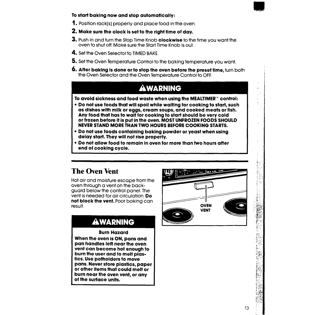 Whirlpool RF317PXX manual Oven Vent 