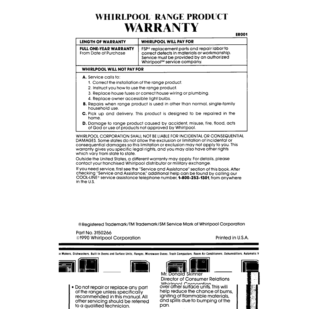 Whirlpool RF317PXX manual Warranty 