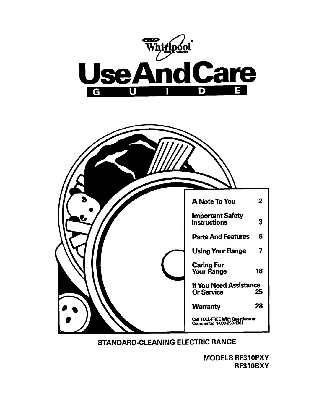 Whirlpool RF31OBXY warranty STANDARD-CLEANING Electric Range Models RF310PXY RF31 Obxy 