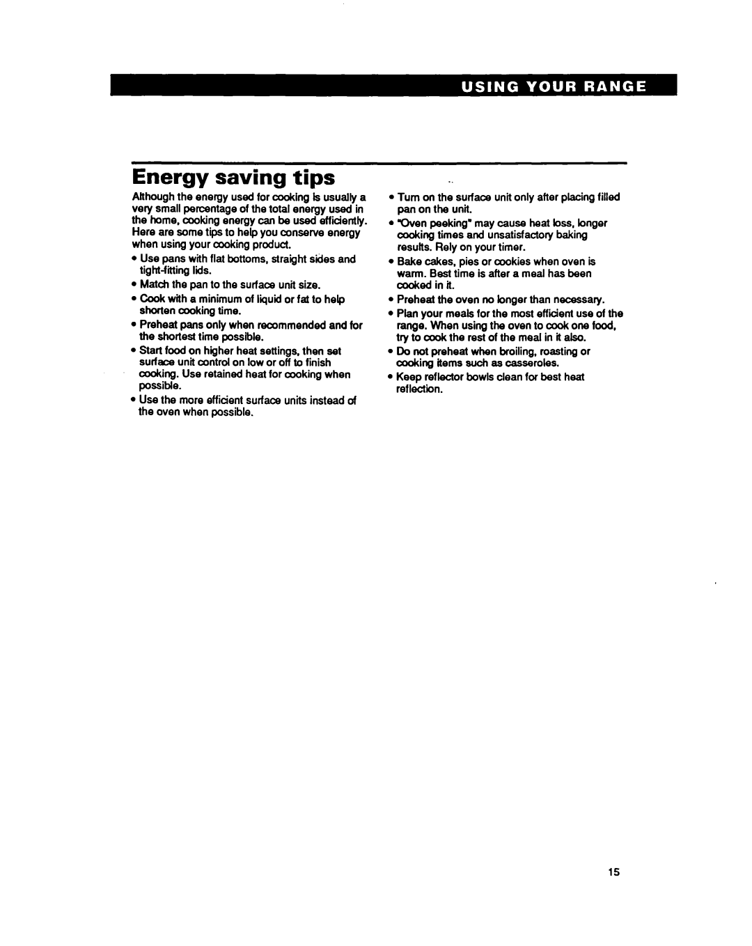 Whirlpool RF310PXY, RF31OBXY warranty Energy saving tips 