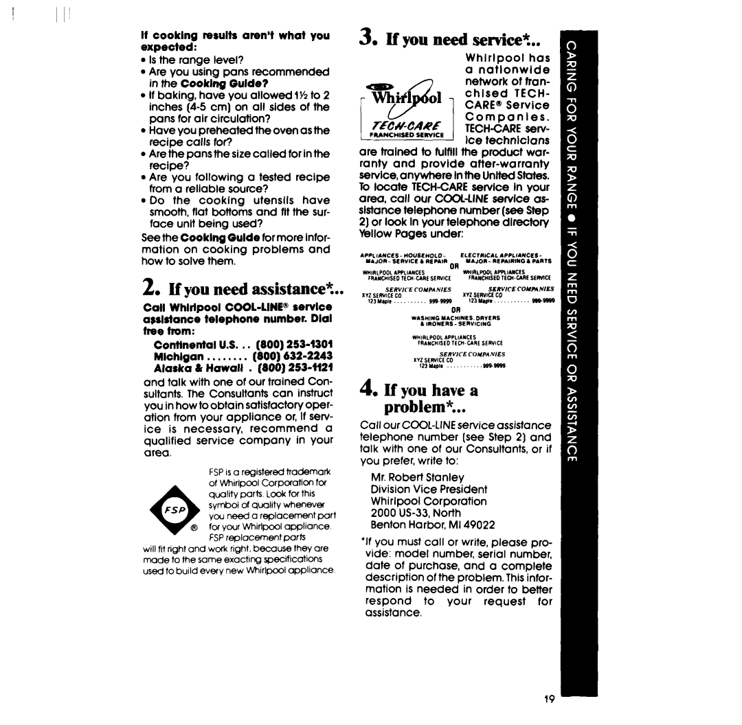 Whirlpool RF313PXPT, RF31OOXP, RF310PXP manual If you need service2, If you have a Problem 