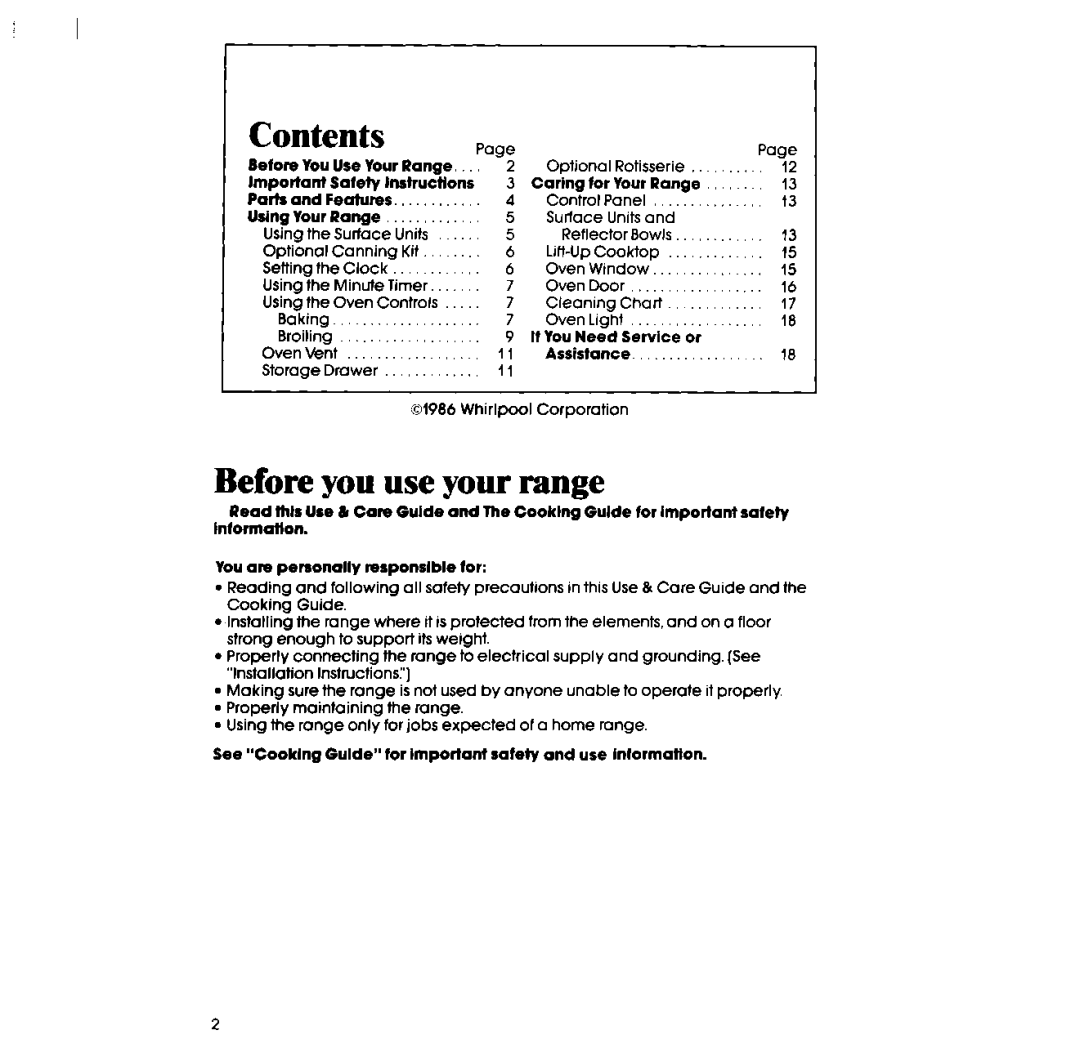 Whirlpool RF310PXP, RF31OOXP, RF313PXPT manual Before you use your range, ~ Contents 