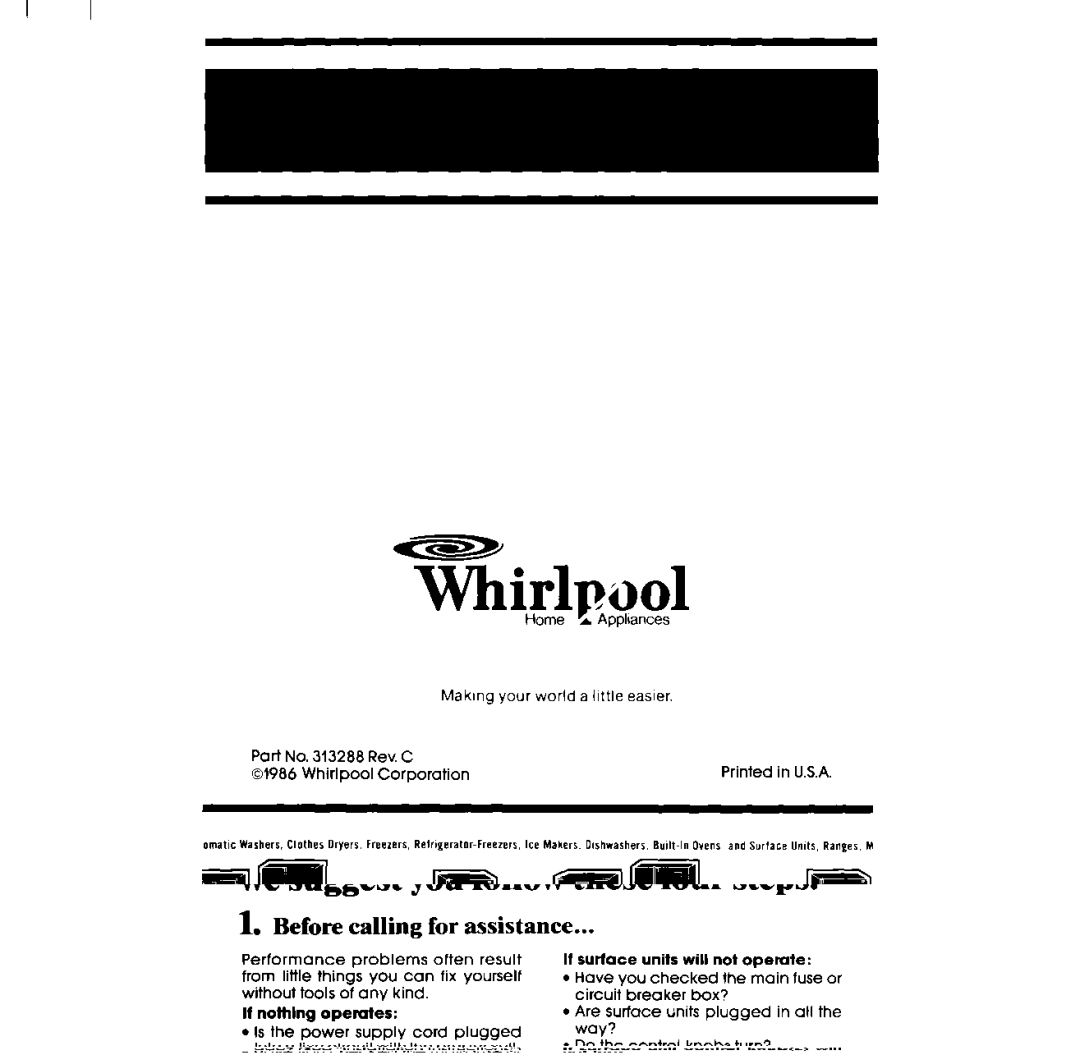 Whirlpool RF310PXP, RF31OOXP, RF313PXPT manual YLirlpool 