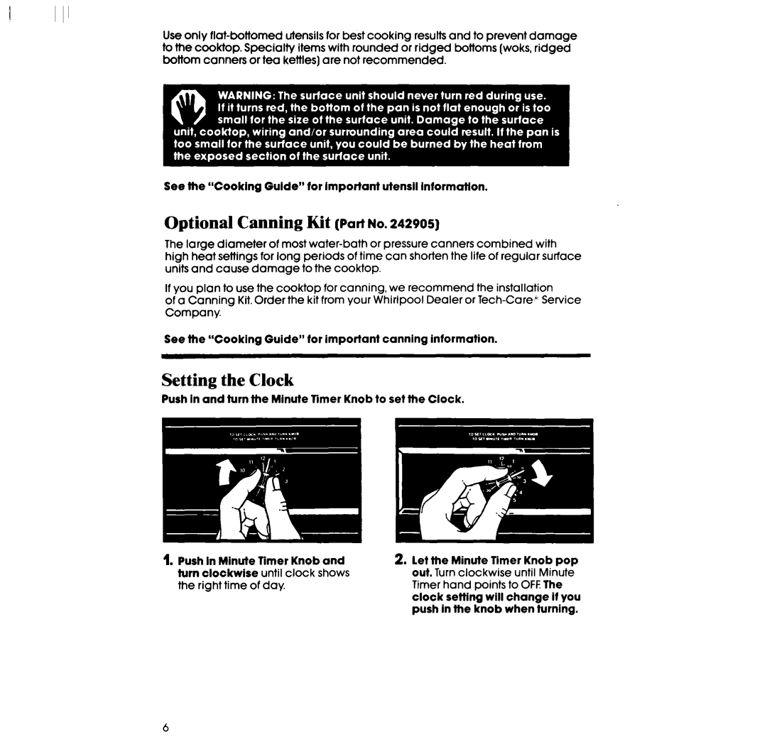 Whirlpool RF31OOXP, RF313PXPT, RF310PXP manual Optional Canning Kit Part no, Setting the Clock 