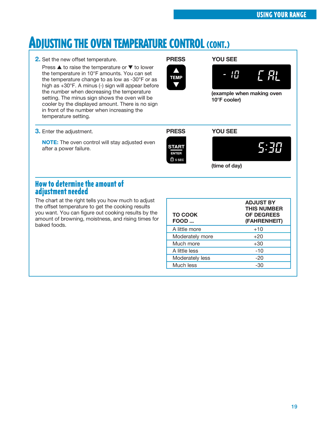 Whirlpool RF325PXE, RF324PXE manual Adjust by, This Number, To Cook Degrees, Fahrenheit 