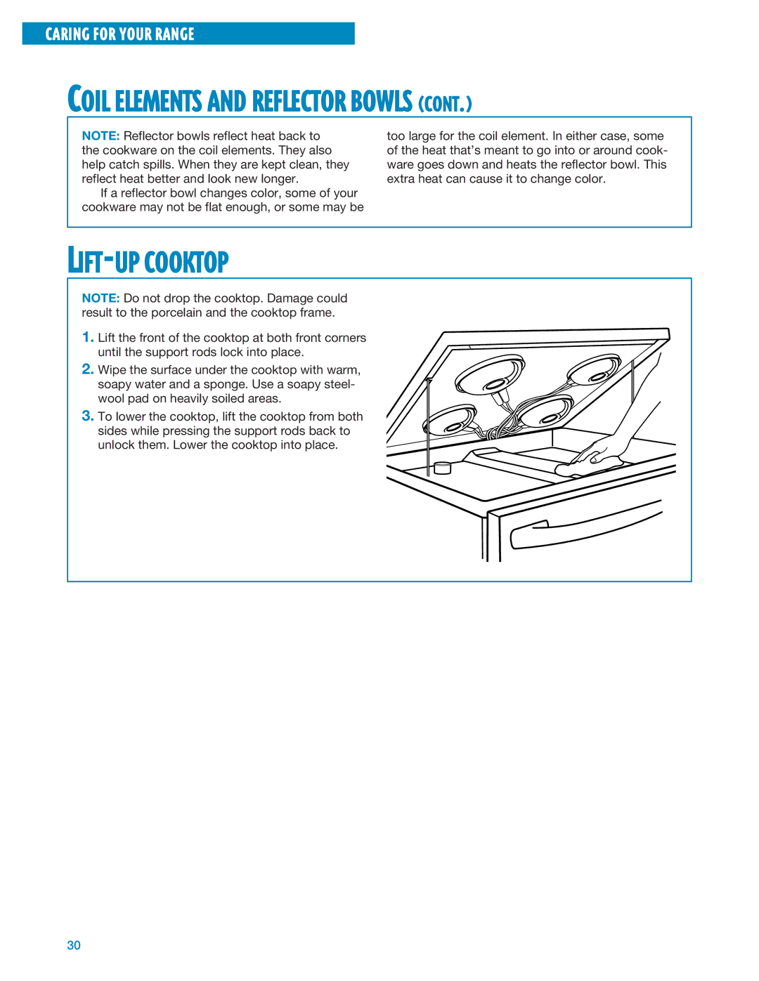 Whirlpool RF324PXE, RF325PXE manual LIFT-UP Cooktop 