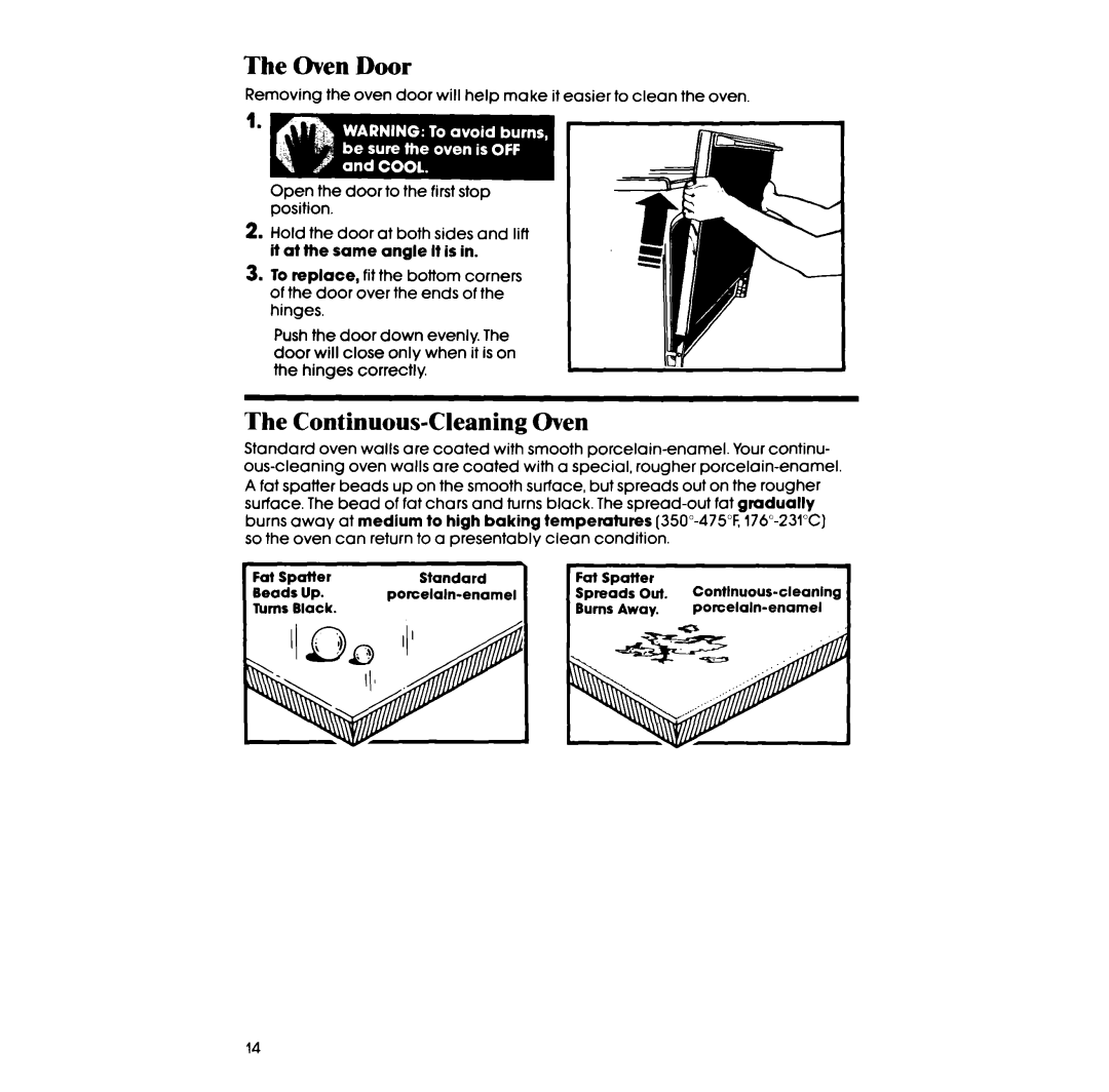 Whirlpool RF327PXP manual Oven Door, Continuous-Cleaning Oven 