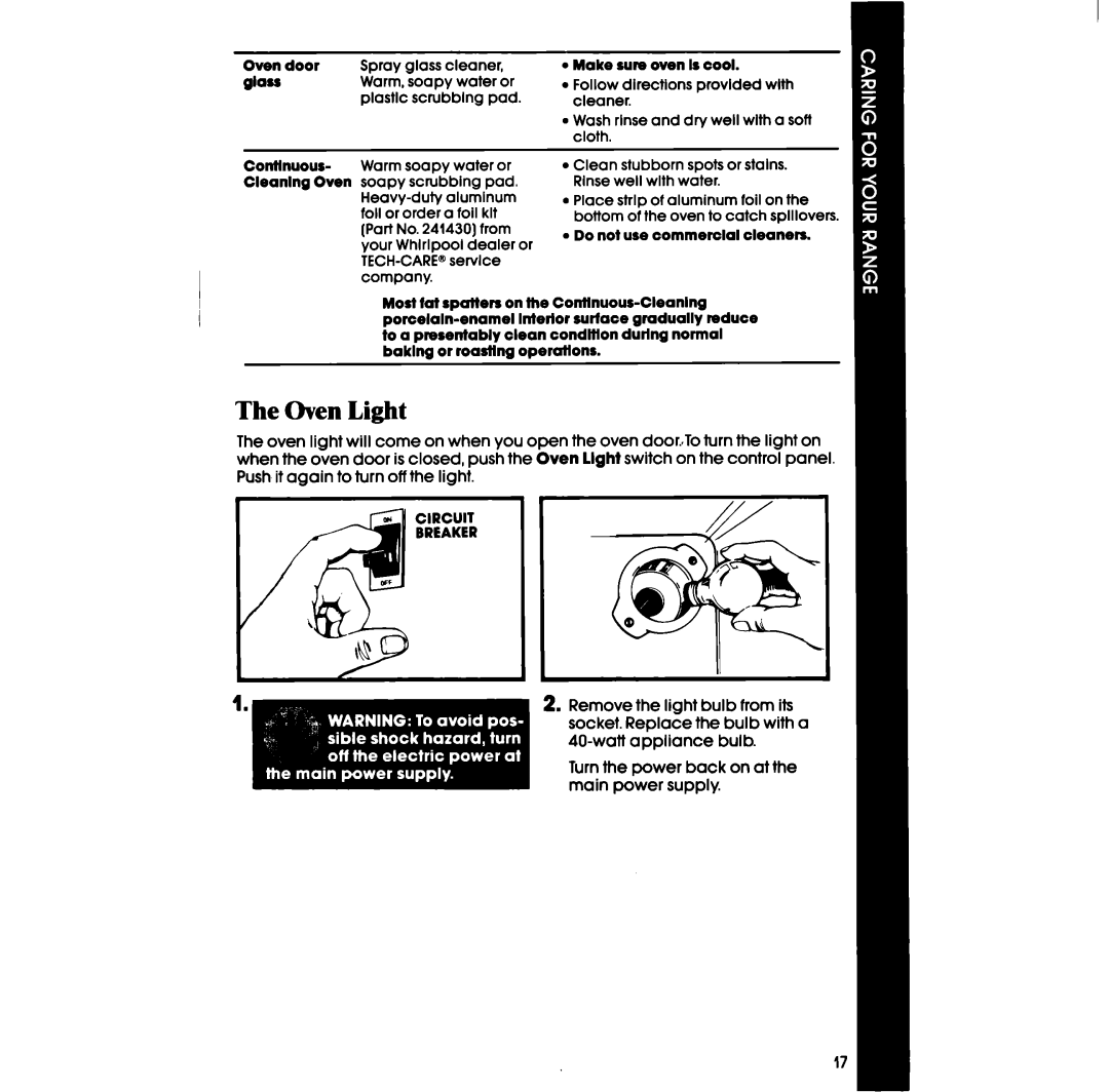 Whirlpool RF327PXP manual Oven Light, Circuit Breaker 