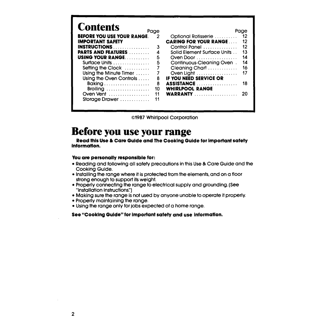 Whirlpool RF327PXP manual Before you use your range, Contents 