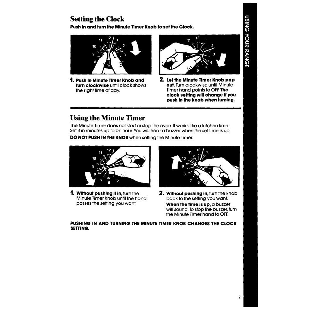 Whirlpool RF327PXP manual Setting the Clock, Using the Minute Timer 