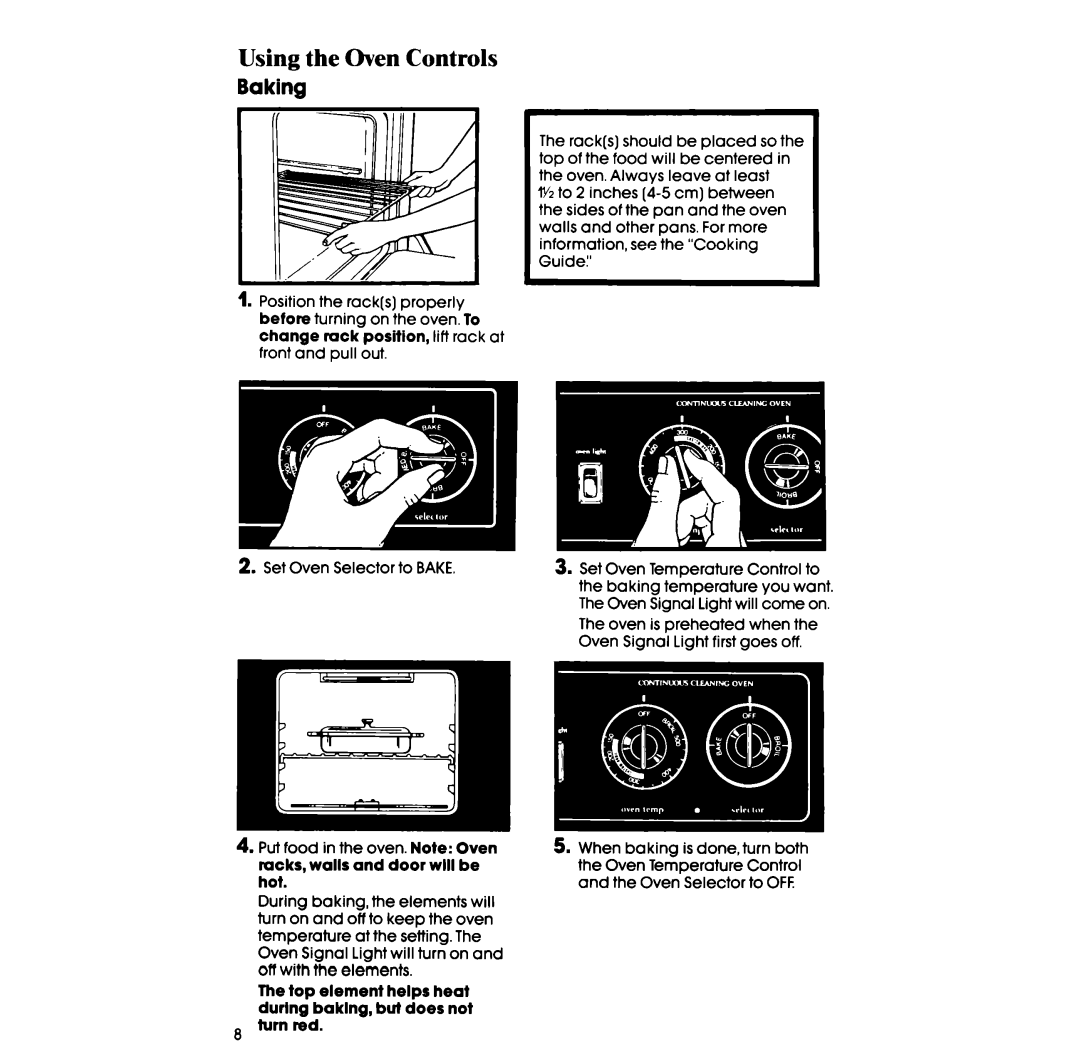 Whirlpool RF327PXP manual Using the Oven Controls, Baking 