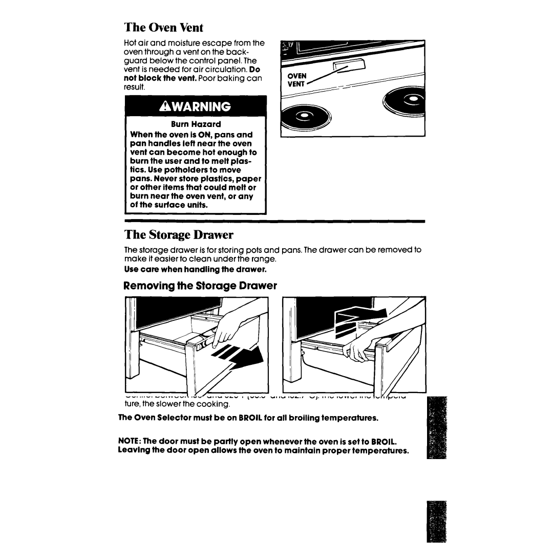 Whirlpool RF327PXV manual Oven Vent, Removing the Storage Drawer 