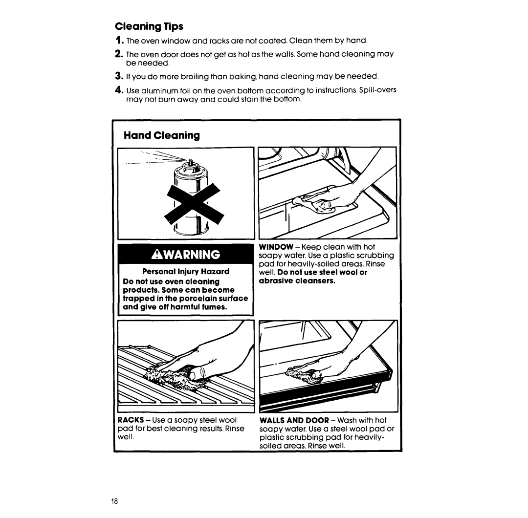 Whirlpool RF327PXV manual Cleaning Tips, Hand Cleaning 