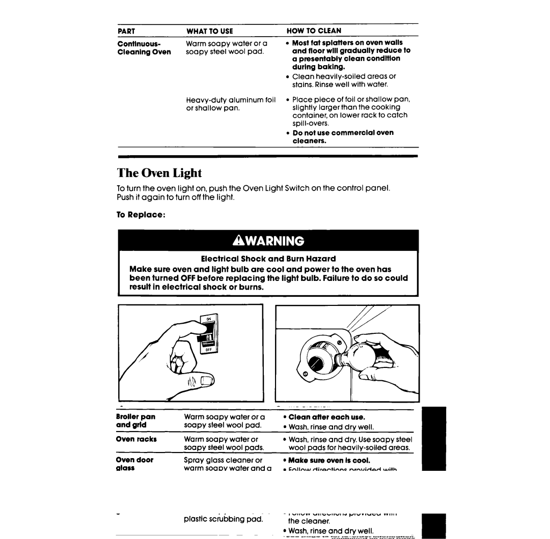 Whirlpool RF327PXV manual Oven Light 