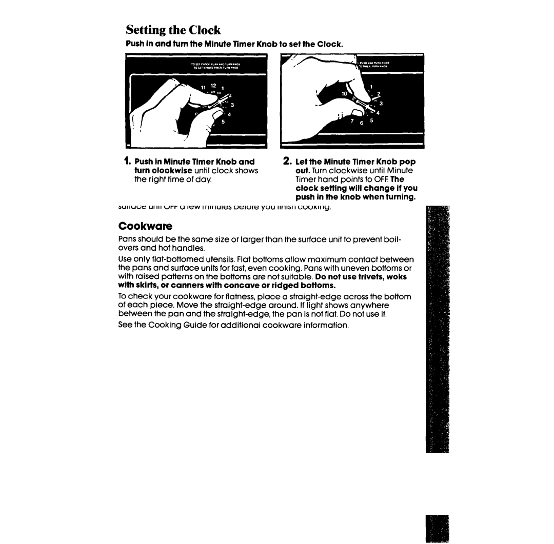 Whirlpool RF327PXV manual Setting the Clock, Using the Minute Timer 