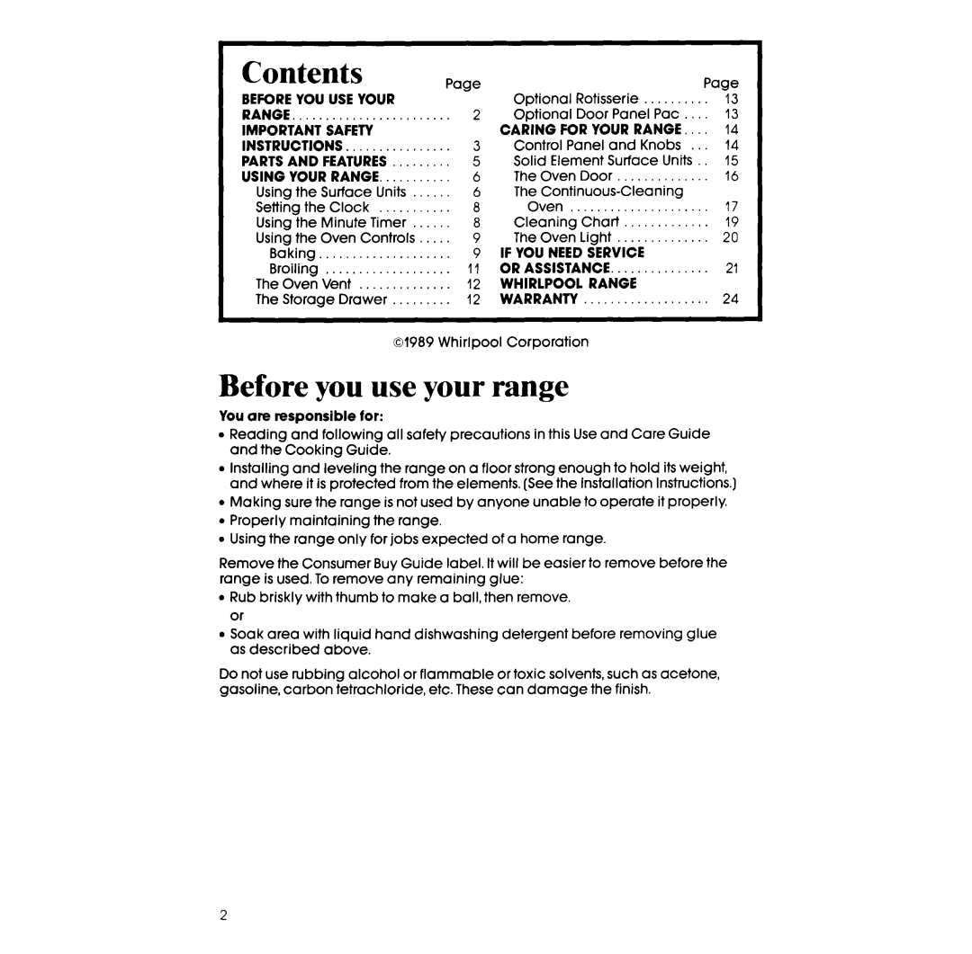 Whirlpool RF327PXV manual Before you use your range, Contents 