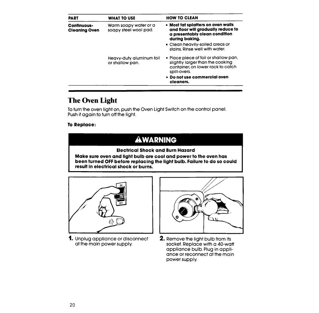 Whirlpool RF327PXV manual The Oven Light 