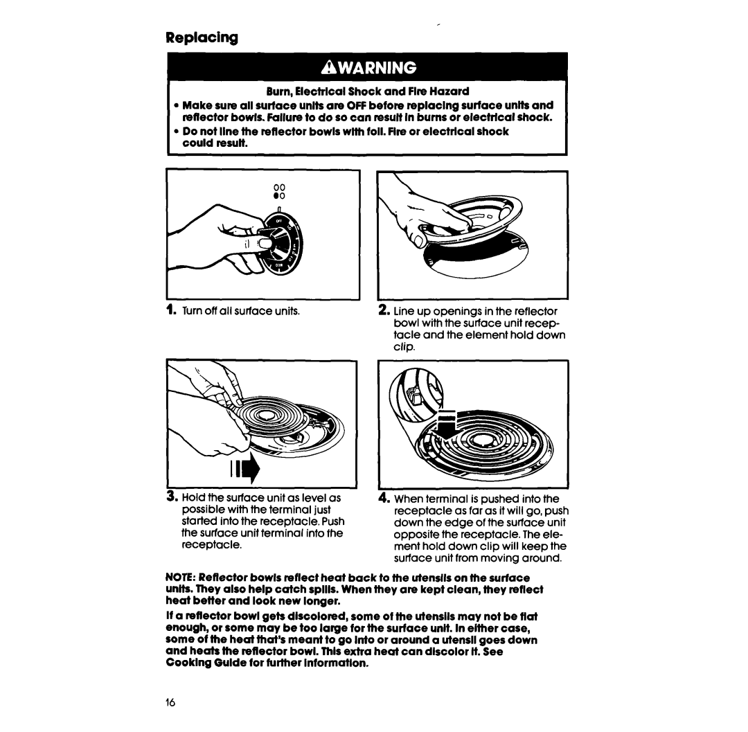 Whirlpool RF3300W manual Replacing 