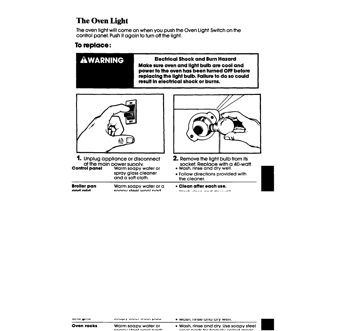 Whirlpool RF3300W manual Oven Light, To replace 