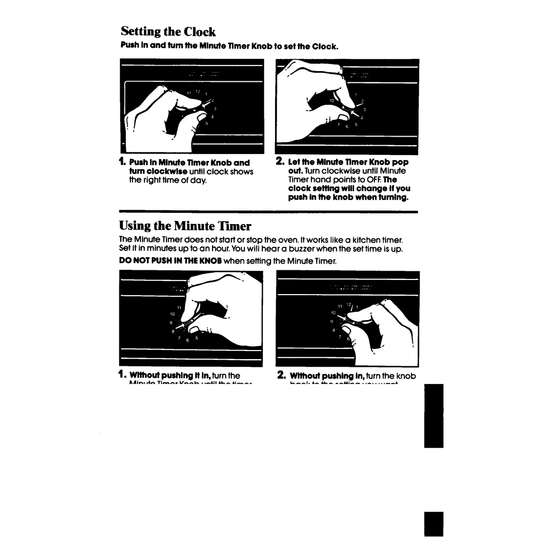 Whirlpool RF3300W manual Setting the Clock, Using the Minute Timer 