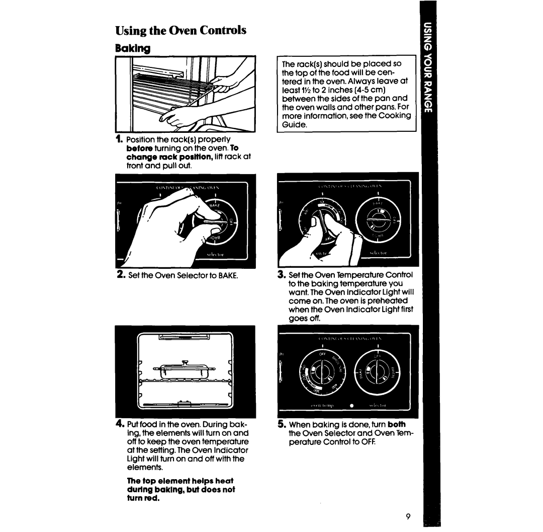 Whirlpool RF3300W manual Using the Oven Controls, Baking 
