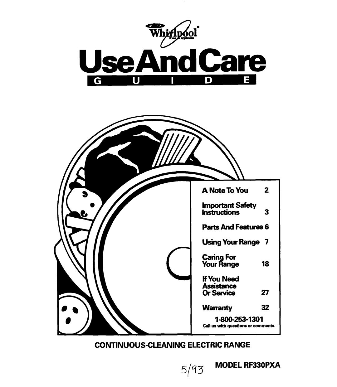 Whirlpool RF330PXA warranty 5193 