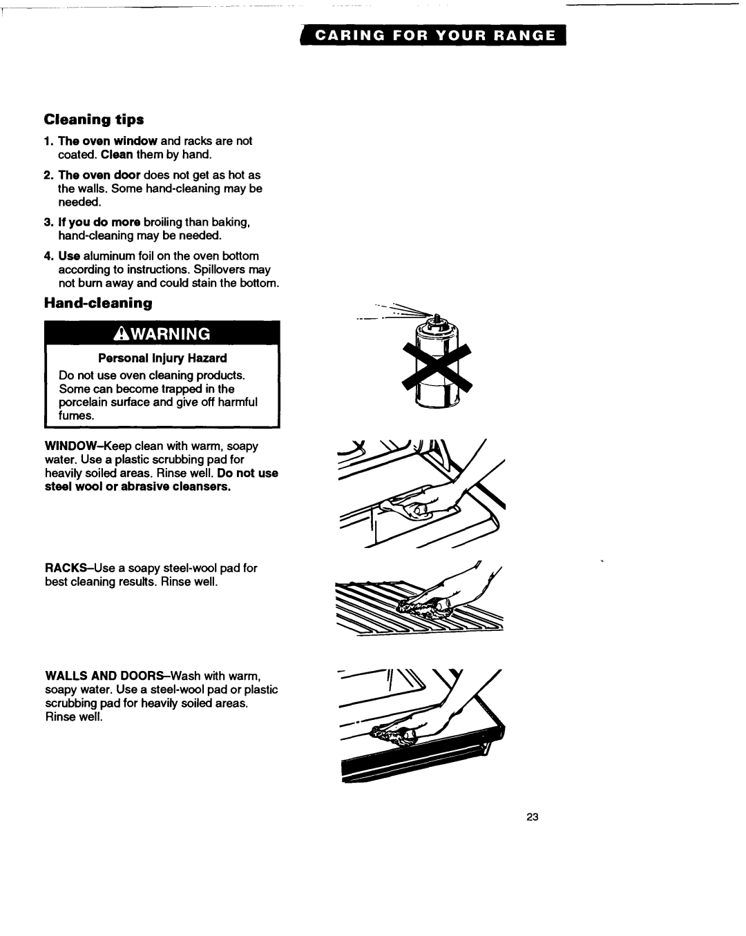 Whirlpool RF330PXA warranty Cleaning tips, Hand-cleaning 