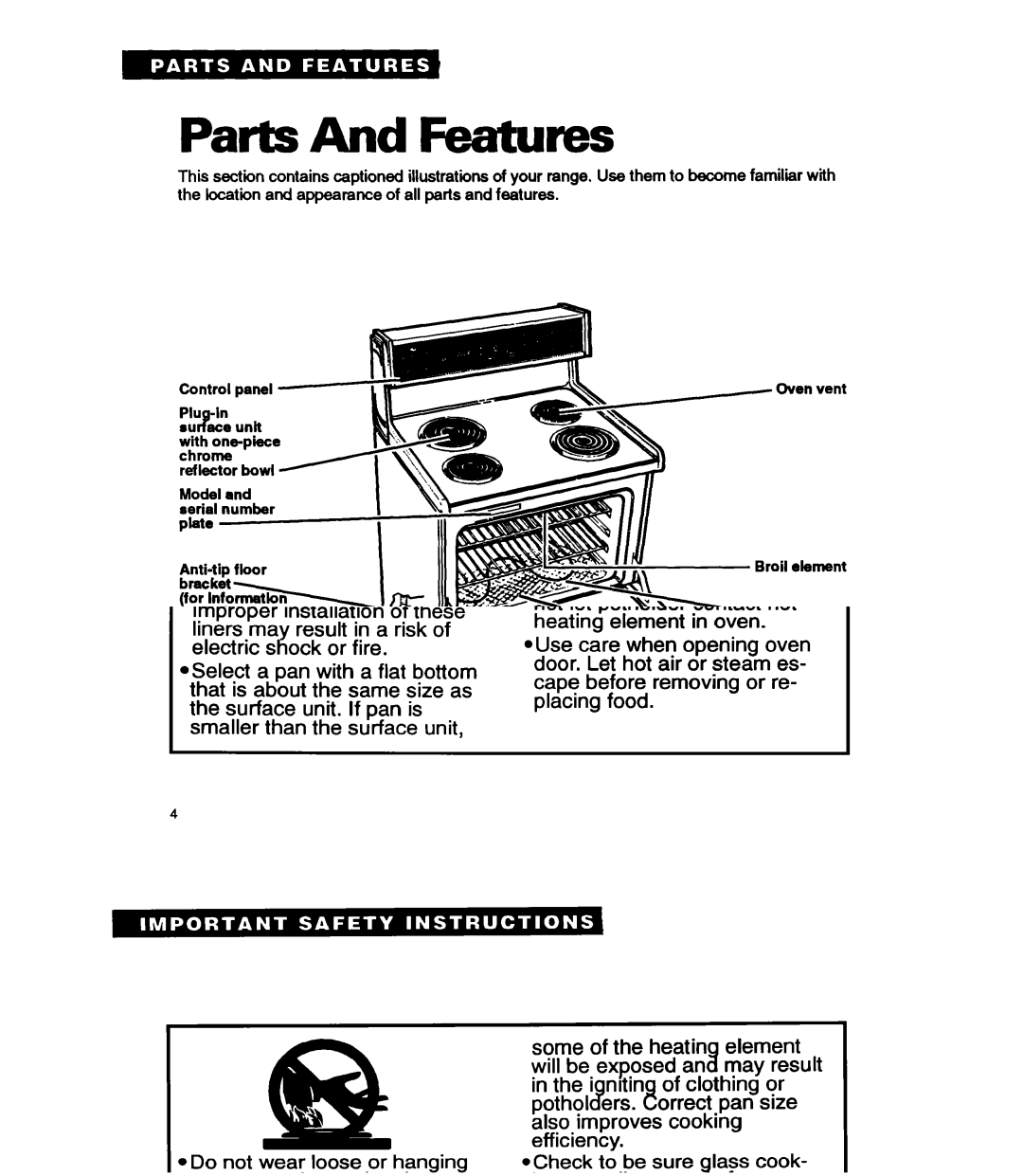 Whirlpool RF330PXA warranty Parts And Features, Control Panel 