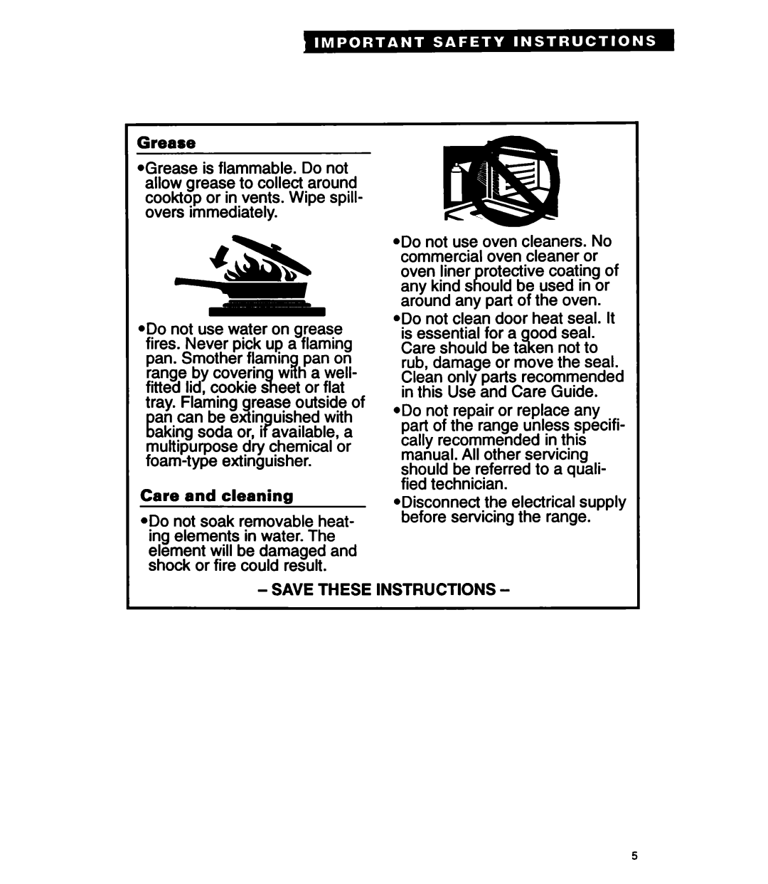 Whirlpool RF330PXA warranty Grease, Care and cleaning, Save These Instructions 