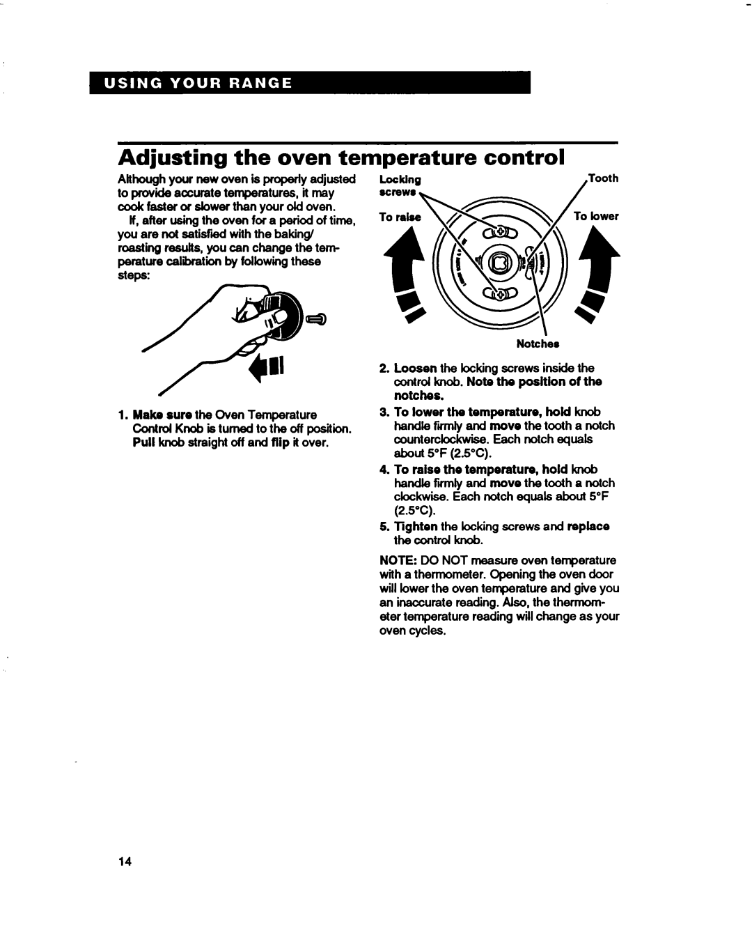 Whirlpool RF330PXD warranty Adjusting the oven temperature control 