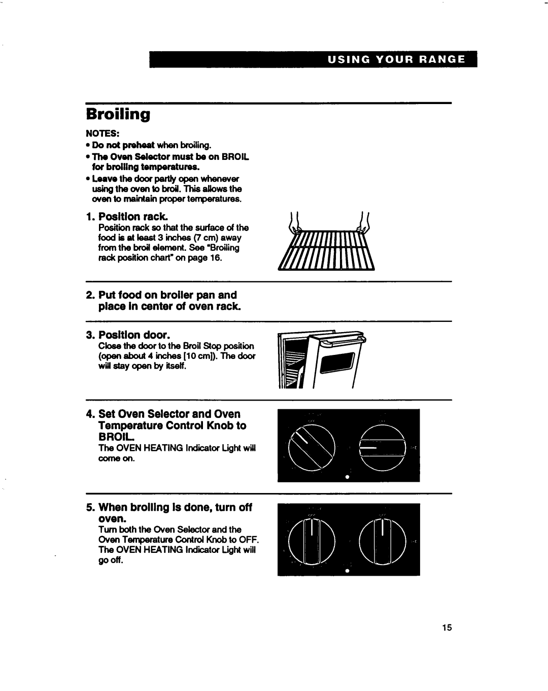 Whirlpool RF330PXD warranty Broiling, Reck positii chart on, For brolllng temperatures 