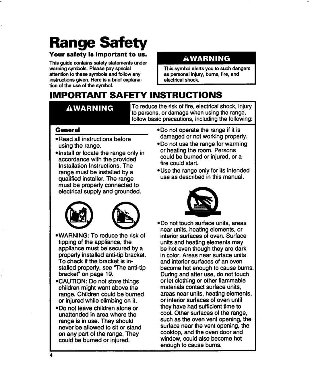 Whirlpool RF330PXD warranty Safety, Range, Instructions 