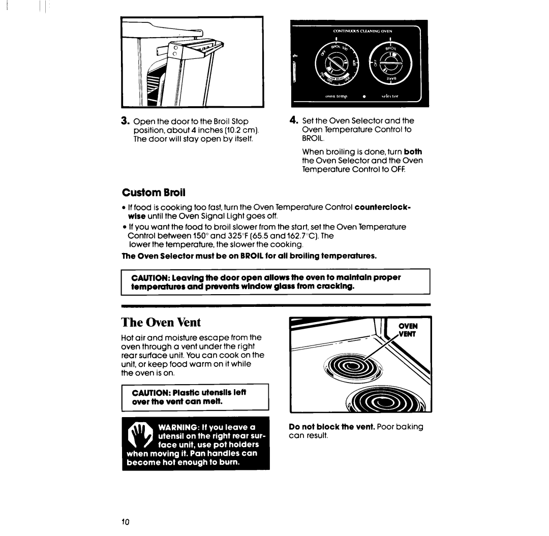 Whirlpool RF333PXPT, RF330PXP, RF3300XP manual Oven Vent, Custom Broil 