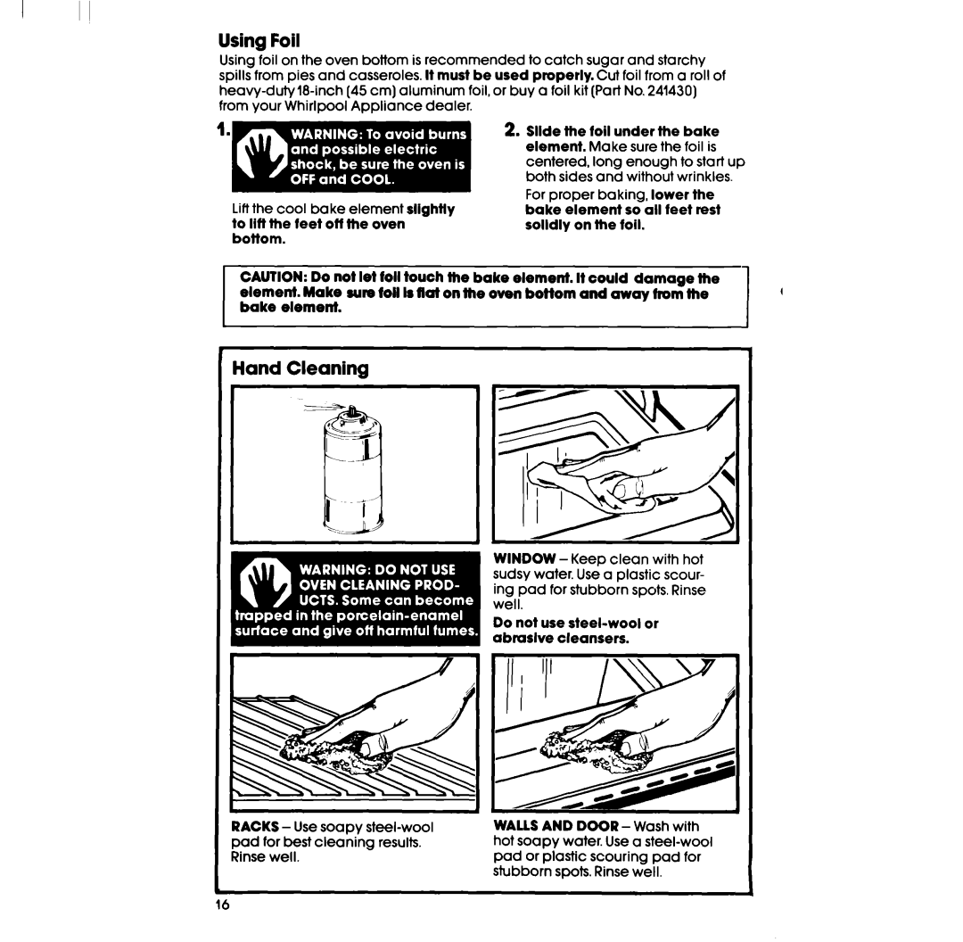 Whirlpool RF333PXPT, RF330PXP, RF3300XP manual Using Foil, Land Cleaning 