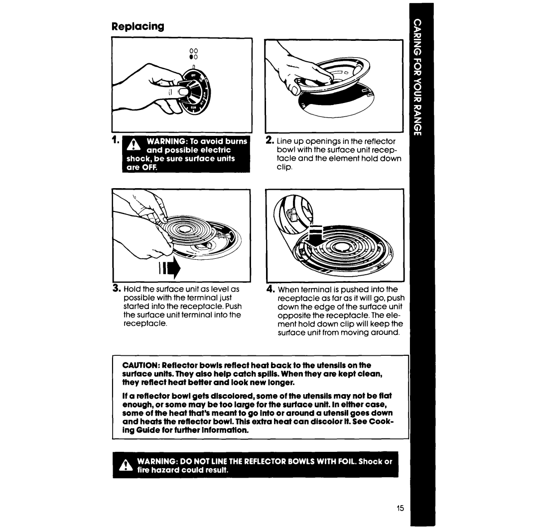 Whirlpool RF330PXV, RF333PXVT, RF3300XV manual Replacing 