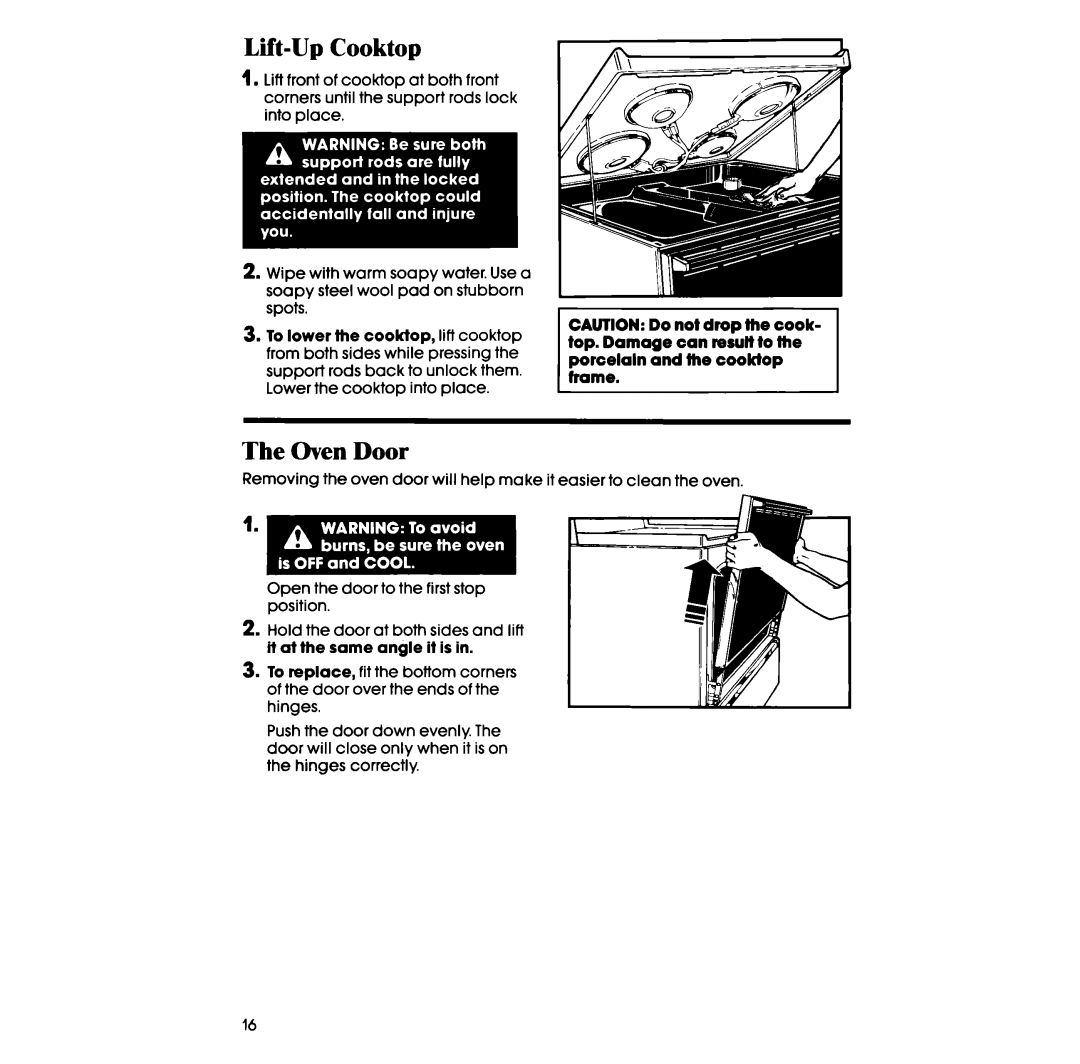 Whirlpool RF333PXVT, RF330PXV, RF3300XV manual Lift-Up Cooktop, Oven Door 