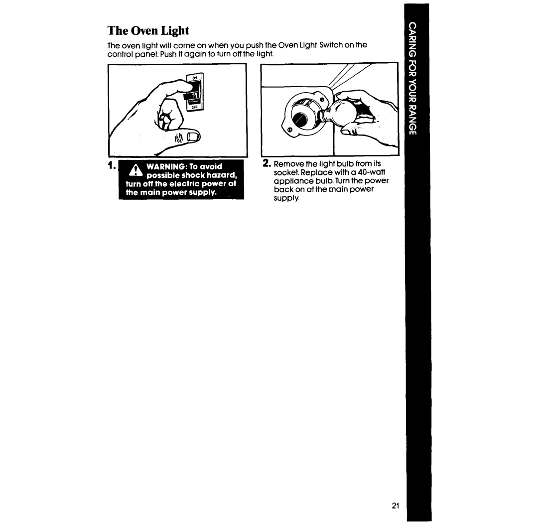 Whirlpool RF330PXV, RF333PXVT, RF3300XV manual Oven Light 