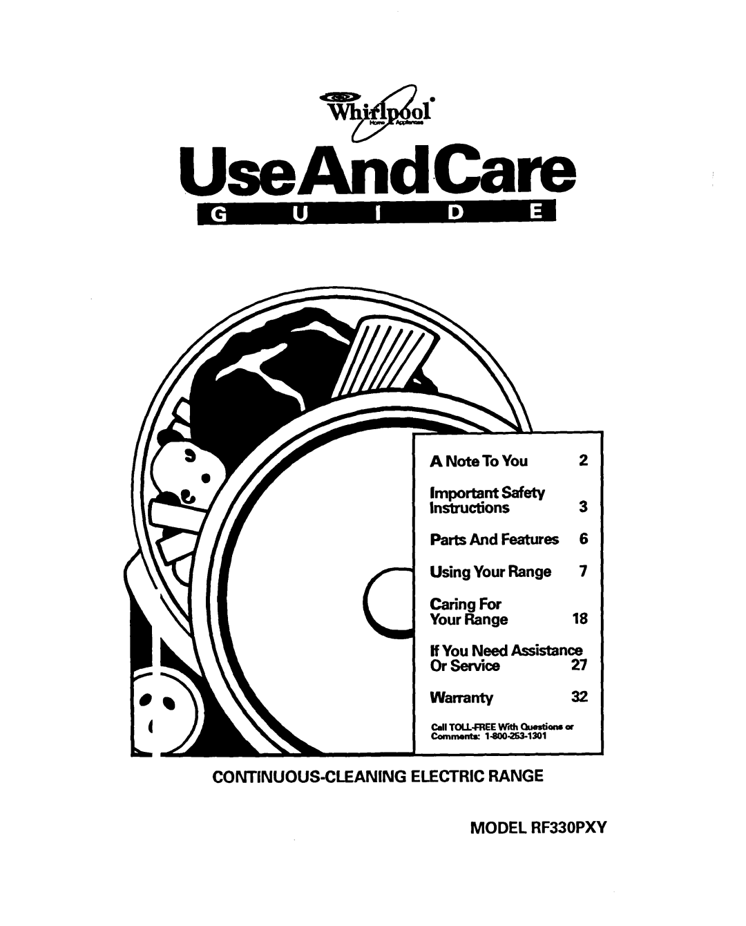 Whirlpool manual CONTINUOUS-CLEANING Electric Range Model RF330PXY 