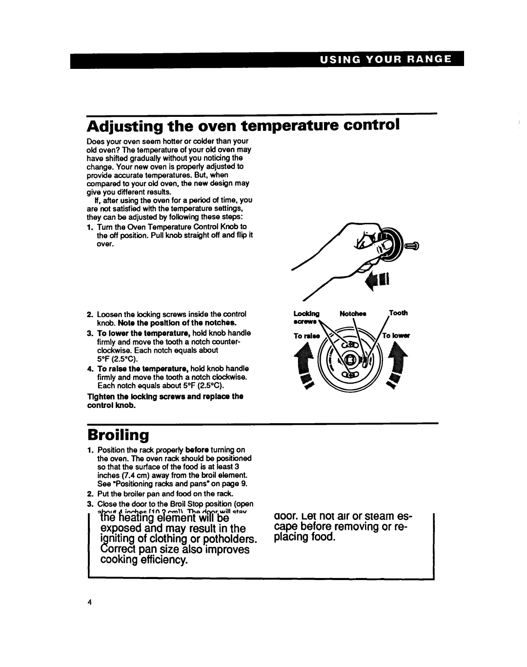 Whirlpool RF330PXY manual Adjusting the oven temperature control, Broiling, 5F 2.5% 