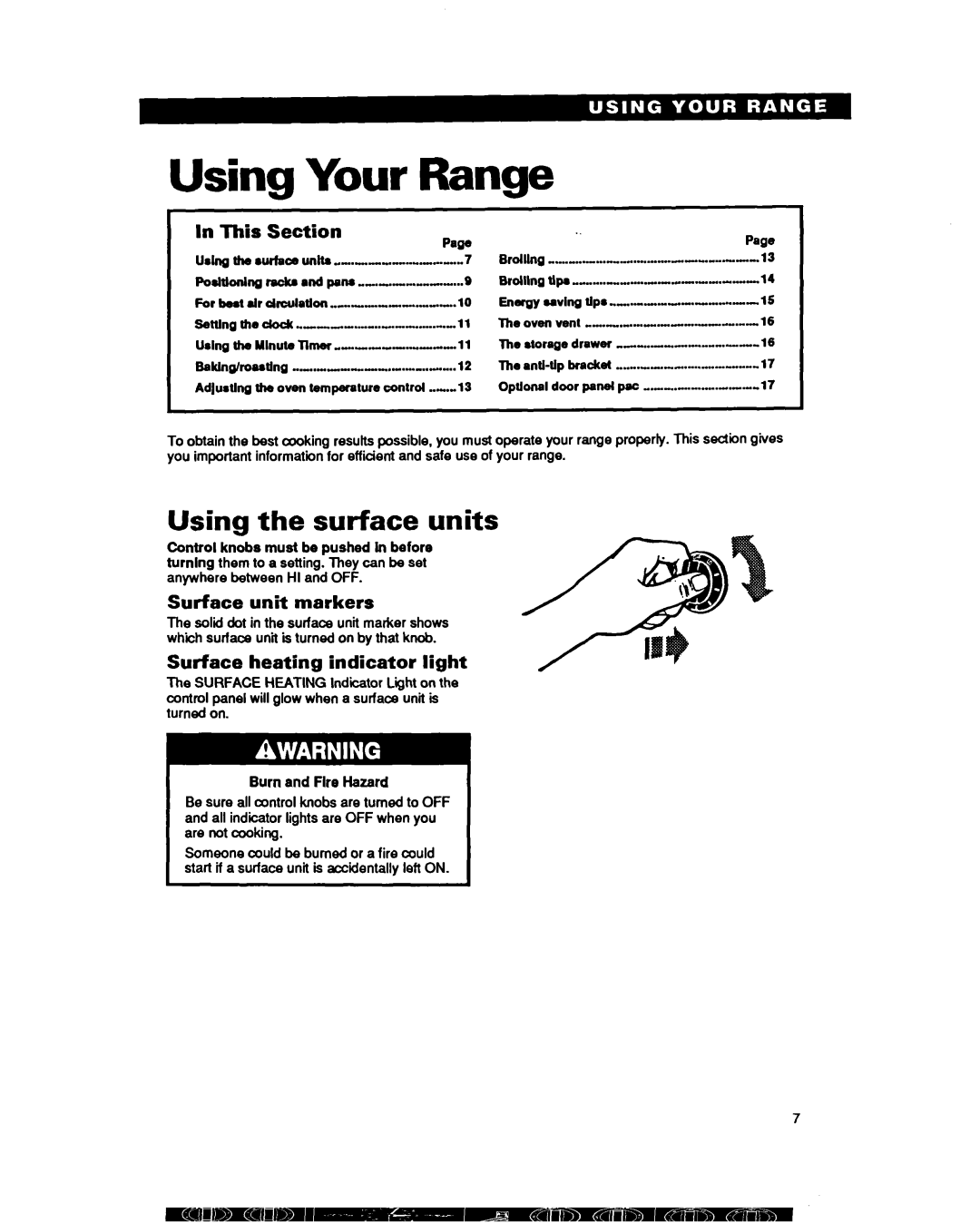 Whirlpool RF330PXY Using Your Range, Using the surface units, This, Surface unit markers, Surface heating indicator light 