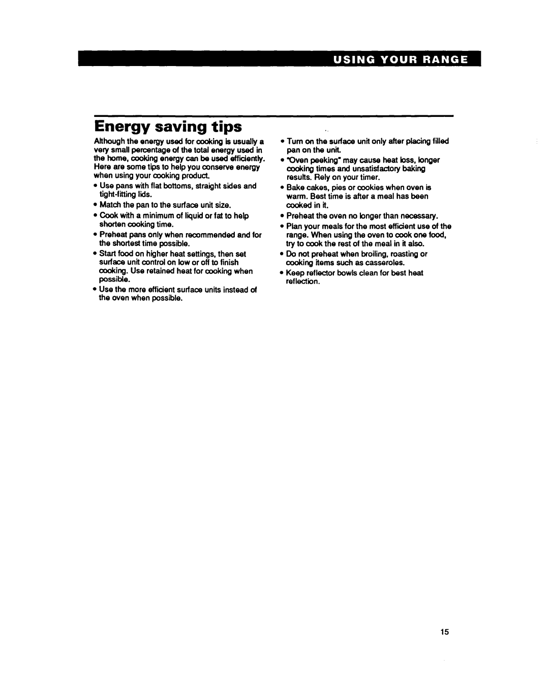 Whirlpool RF330PXY manual Energy saving tips 