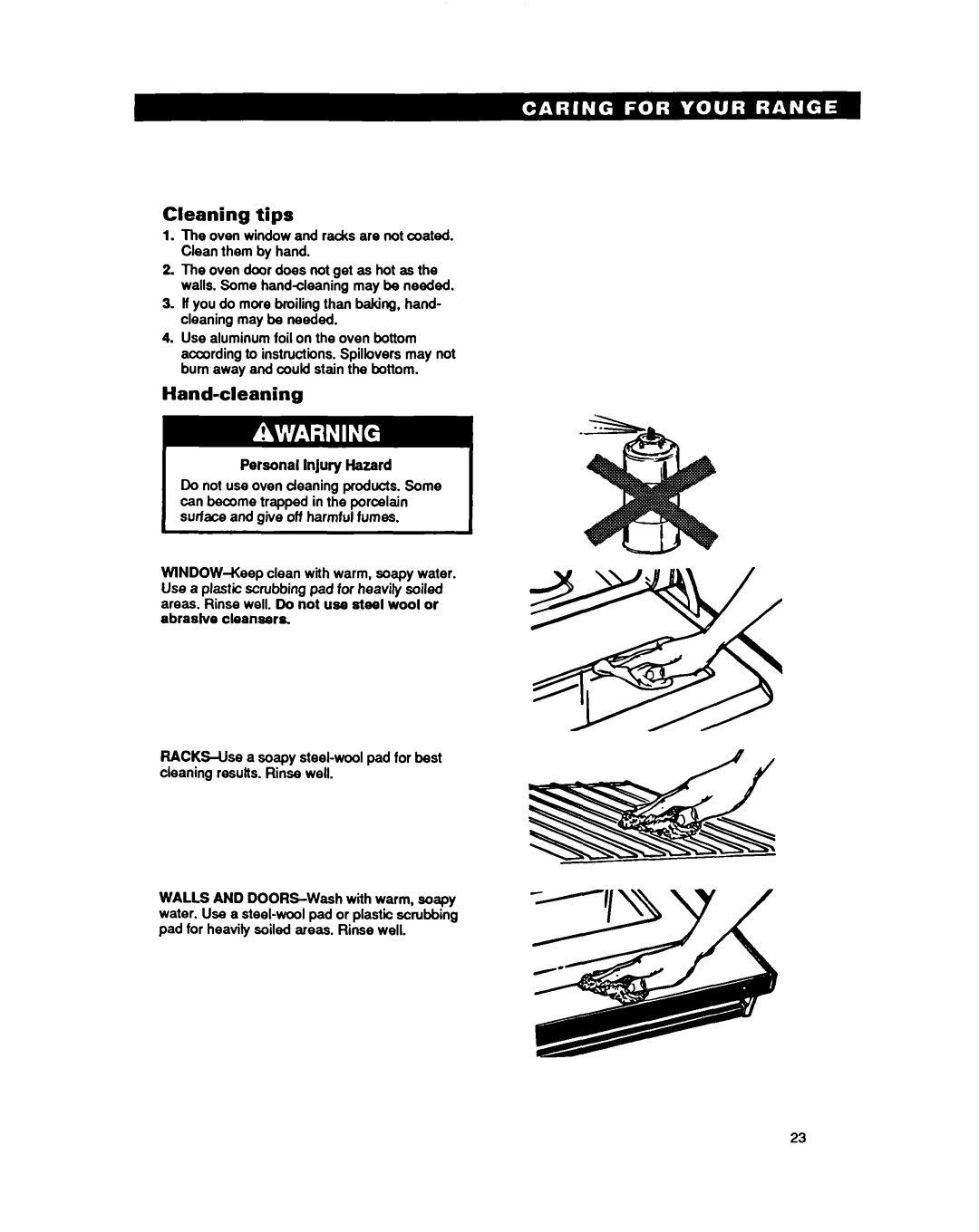 Whirlpool RF330PXY manual Cleaning tips, Hand-cleaning 