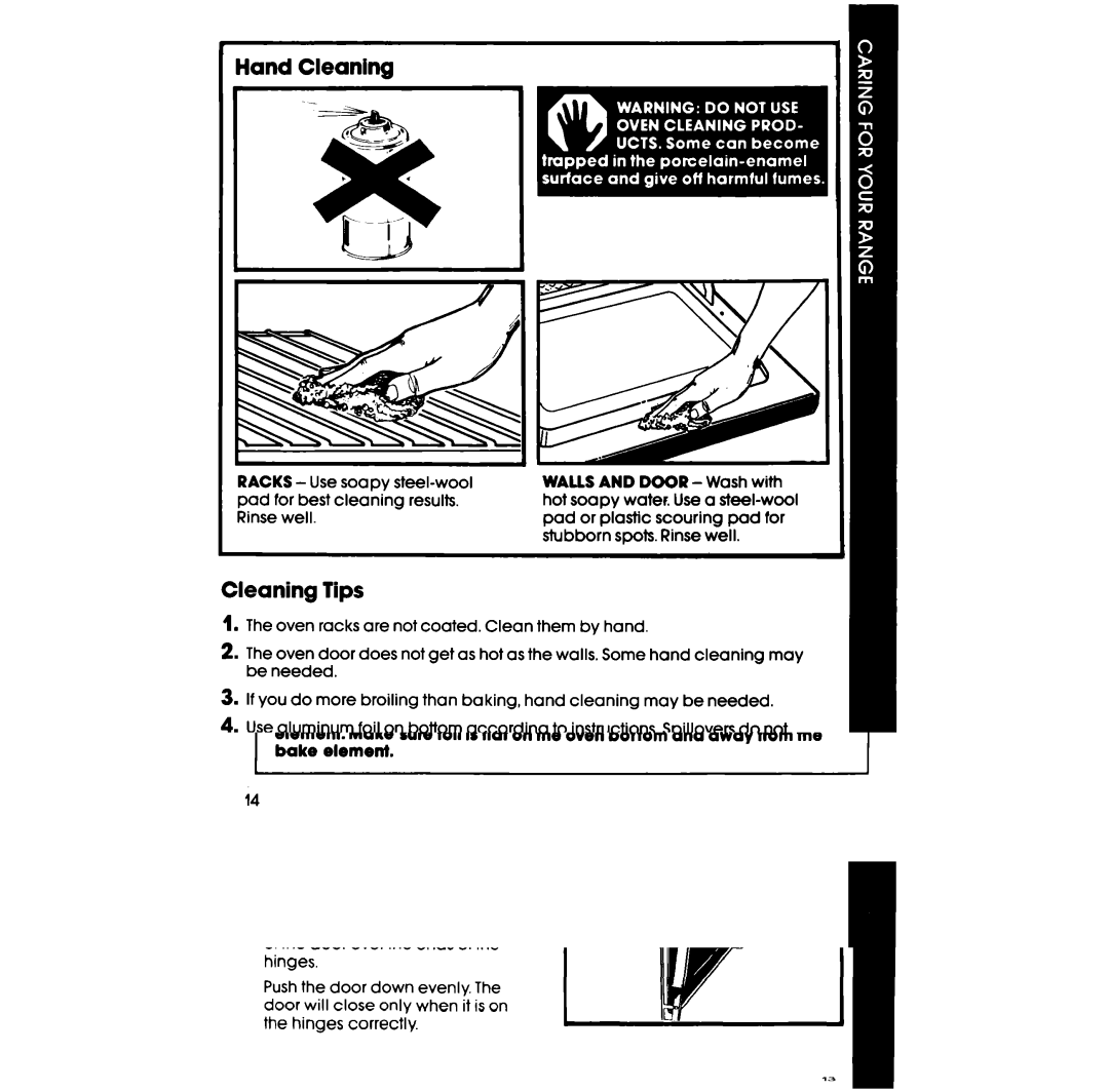 Whirlpool RF332BXP manual Hand Cleaning, Cleaning Tips 