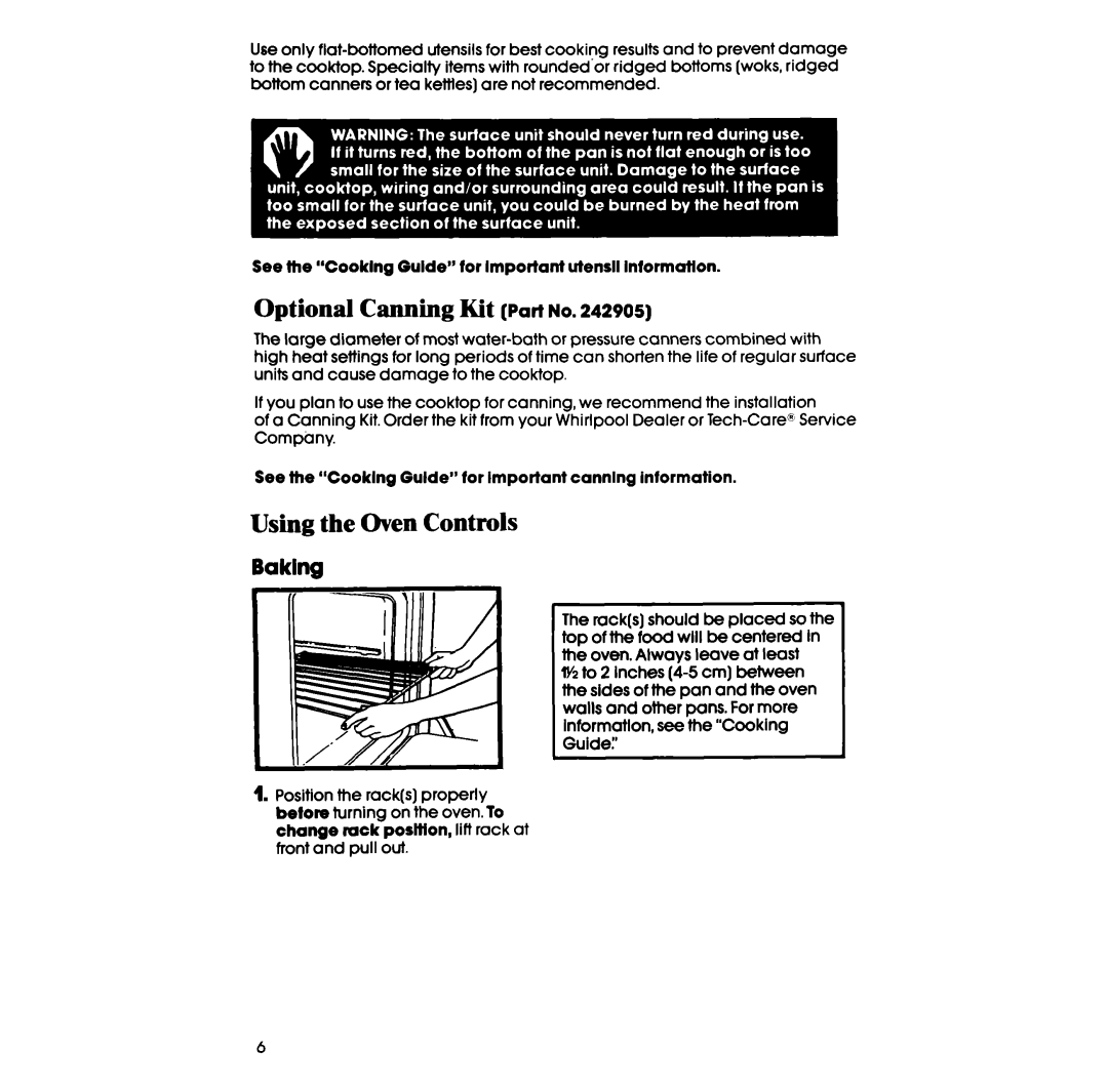 Whirlpool RF332BXP manual Using the Oven Controls, Baking 